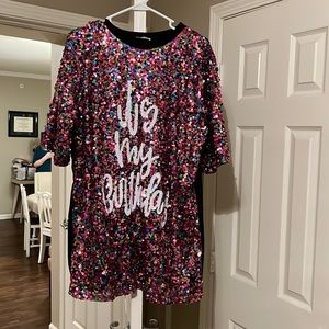 Cute oversized sequin birthday shirt/dress!!